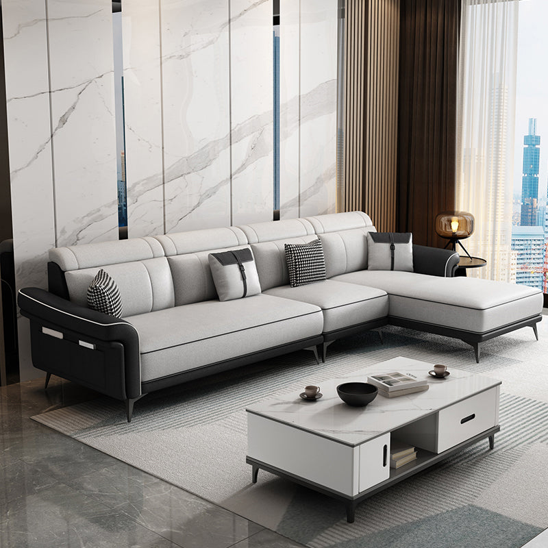 Faux Leather 4-Seater Sectional with Flared Arms and Storage for Living Room Black White Right Clearhalo 'furn' 'furn_sectionals' 'Furniture' 'Living Room Furniture' 'Sectionals' 5766094