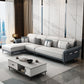 Faux Leather 4-Seater Sectional with Flared Arms and Storage for Living Room Gray-White Left Clearhalo 'furn' 'furn_sectionals' 'Furniture' 'Living Room Furniture' 'Sectionals' 5766097