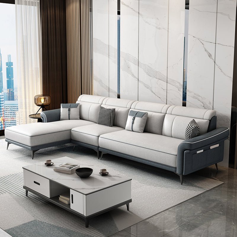Faux Leather 4-Seater Sectional with Flared Arms and Storage for Living Room Gray-White Left Clearhalo 'furn' 'furn_sectionals' 'Furniture' 'Living Room Furniture' 'Sectionals' 5766097