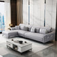 Faux Leather 4-Seater Sectional with Flared Arms and Storage for Living Room Light Gray Left Clearhalo 'furn' 'furn_sectionals' 'Furniture' 'Living Room Furniture' 'Sectionals' 5766098