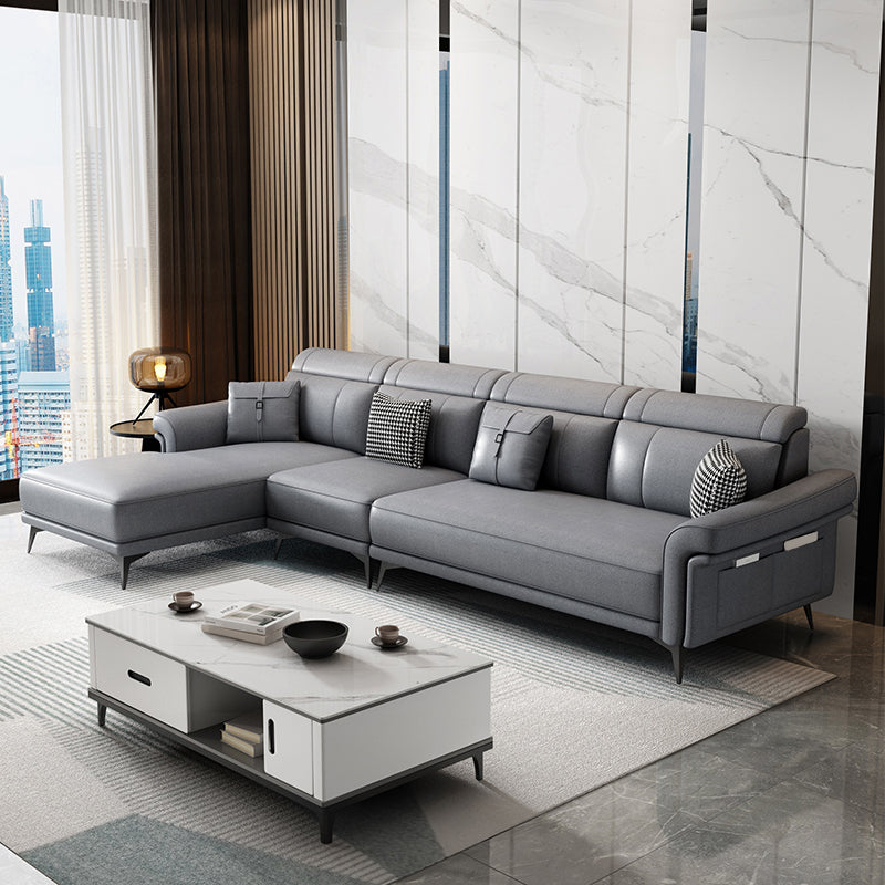Faux Leather 4-Seater Sectional with Flared Arms and Storage for Living Room Grey Left Clearhalo 'furn' 'furn_sectionals' 'Furniture' 'Living Room Furniture' 'Sectionals' 5766101