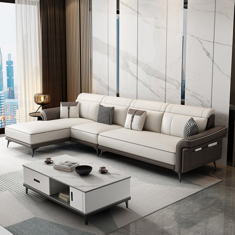 Faux Leather 4-Seater Sectional with Flared Arms and Storage for Living Room Coffee-White Left Clearhalo 'furn' 'furn_sectionals' 'Furniture' 'Living Room Furniture' 'Sectionals' 5766103