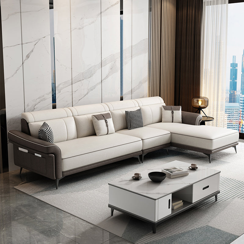Faux Leather 4-Seater Sectional with Flared Arms and Storage for Living Room Coffee-White Right Clearhalo 'furn' 'furn_sectionals' 'Furniture' 'Living Room Furniture' 'Sectionals' 5766108