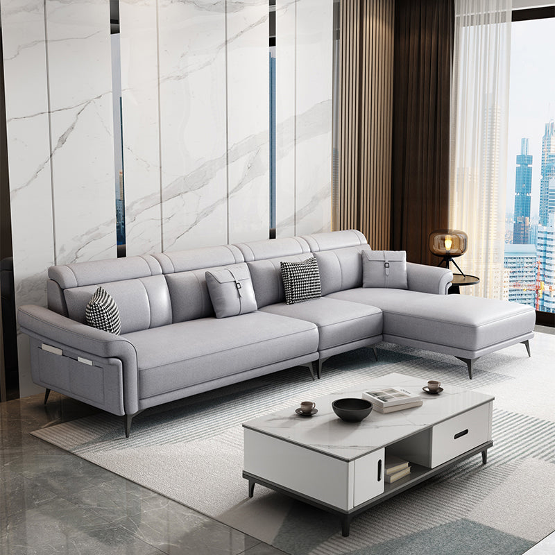 Faux Leather 4-Seater Sectional with Flared Arms and Storage for Living Room Light Gray Right Clearhalo 'furn' 'furn_sectionals' 'Furniture' 'Living Room Furniture' 'Sectionals' 5766109