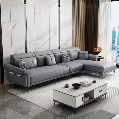 Faux Leather 4-Seater Sectional with Flared Arms and Storage for Living Room Grey Right Clearhalo 'furn' 'furn_sectionals' 'Furniture' 'Living Room Furniture' 'Sectionals' 5766110