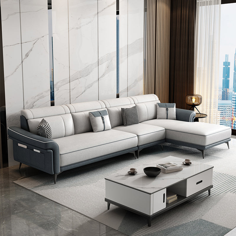 Faux Leather 4-Seater Sectional with Flared Arms and Storage for Living Room Gray-White Right Clearhalo 'furn' 'furn_sectionals' 'Furniture' 'Living Room Furniture' 'Sectionals' 5766111