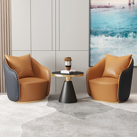 Glam Real Aniline Leather Arms Included with Pillow Barrel Accent Chair