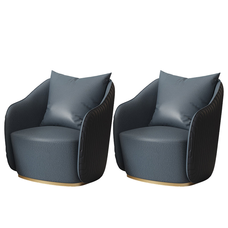 Mid-Century Modern Leather Barrel Chair Fixed Back Barrel Chair for Living Room Blue 2 Piece Set Non-Swivel Clearhalo 'Accent Chairs' 'accent_chairs' 'Chairs & Seating' 'furn' 'furn_accent_chairs' 'Furniture' 'Living Room Furniture' 5766346