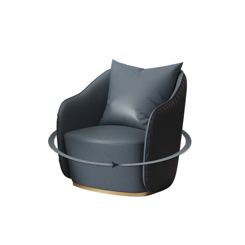 Mid-Century Modern Leather Barrel Chair Fixed Back Barrel Chair for Living Room Blue 1 Piece Swivel Clearhalo 'Accent Chairs' 'accent_chairs' 'Chairs & Seating' 'furn' 'furn_accent_chairs' 'Furniture' 'Living Room Furniture' 5766347