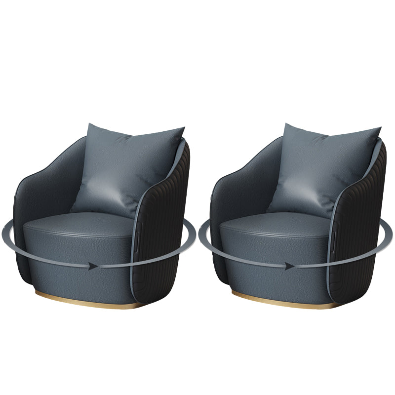 Mid-Century Modern Leather Barrel Chair Fixed Back Barrel Chair for Living Room Blue 2 Piece Set Swivel Clearhalo 'Accent Chairs' 'accent_chairs' 'Chairs & Seating' 'furn' 'furn_accent_chairs' 'Furniture' 'Living Room Furniture' 5766350