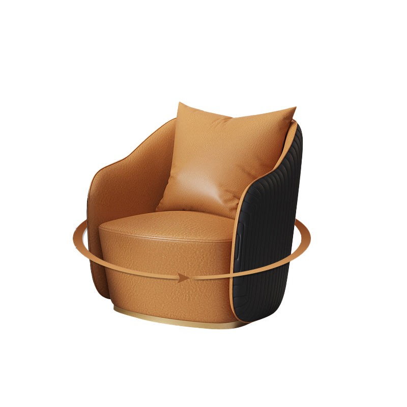 Mid-Century Modern Leather Barrel Chair Fixed Back Barrel Chair for Living Room Yellow 1 Piece Swivel Clearhalo 'Accent Chairs' 'accent_chairs' 'Chairs & Seating' 'furn' 'furn_accent_chairs' 'Furniture' 'Living Room Furniture' 5766356
