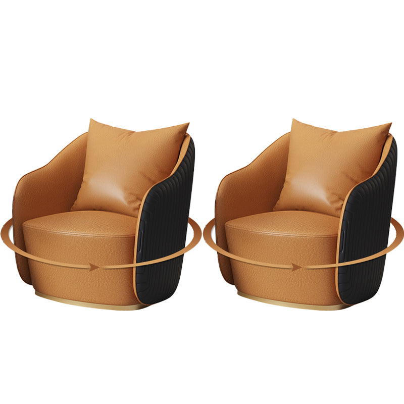 Mid-Century Modern Leather Barrel Chair Fixed Back Barrel Chair for Living Room Yellow 2 Piece Set Swivel Clearhalo 'Accent Chairs' 'accent_chairs' 'Chairs & Seating' 'furn' 'furn_accent_chairs' 'Furniture' 'Living Room Furniture' 5766357