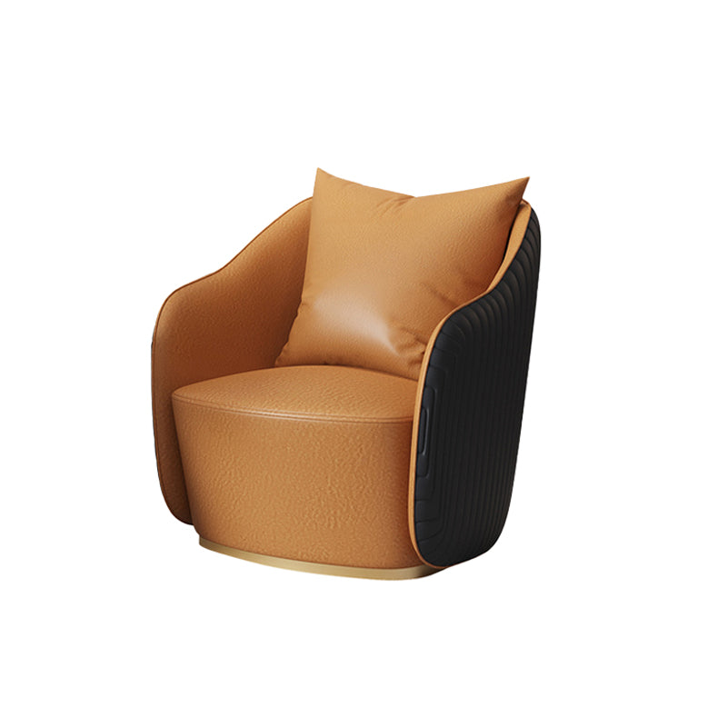 Mid-Century Modern Leather Barrel Chair Fixed Back Barrel Chair for Living Room Yellow 1 Piece Non-Swivel Clearhalo 'Accent Chairs' 'accent_chairs' 'Chairs & Seating' 'furn' 'furn_accent_chairs' 'Furniture' 'Living Room Furniture' 5766358
