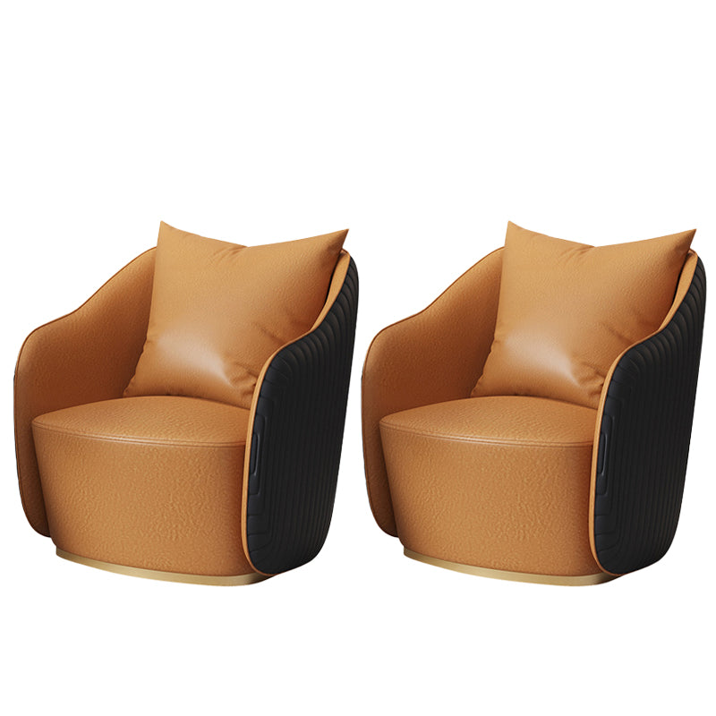 Mid-Century Modern Leather Barrel Chair Fixed Back Barrel Chair for Living Room Yellow 2 Piece Set Non-Swivel Clearhalo 'Accent Chairs' 'accent_chairs' 'Chairs & Seating' 'furn' 'furn_accent_chairs' 'Furniture' 'Living Room Furniture' 5766359