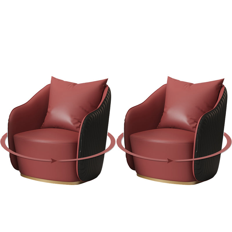 Mid-Century Modern Leather Barrel Chair Fixed Back Barrel Chair for Living Room Red 2 Piece Set Swivel Clearhalo 'Accent Chairs' 'accent_chairs' 'Chairs & Seating' 'furn' 'furn_accent_chairs' 'Furniture' 'Living Room Furniture' 5766365