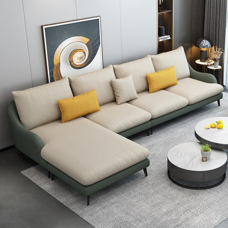 4-Seater L-Shape Sectional with Pillows Back and Slopped Arms Beige-Green Left Clearhalo 'furn' 'furn_sectionals' 'Furniture' 'Living Room Furniture' 'Sectionals' 5766417