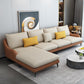 4-Seater L-Shape Sectional with Pillows Back and Slopped Arms Beige Orange Left Clearhalo 'furn' 'furn_sectionals' 'Furniture' 'Living Room Furniture' 'Sectionals' 5766419