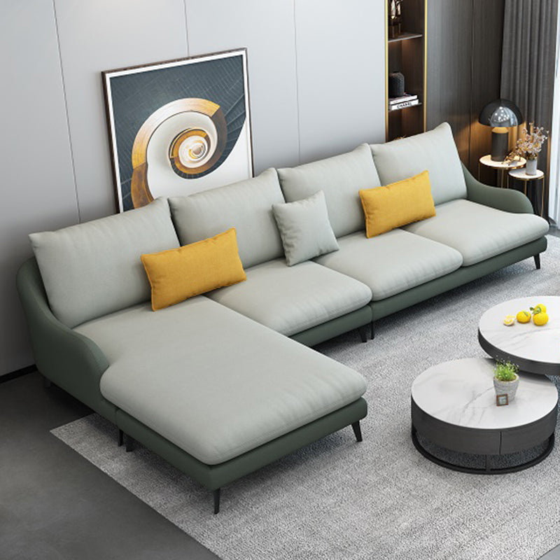 4-Seater L-Shape Sectional with Pillows Back and Slopped Arms Gray-Green Left Clearhalo 'furn' 'furn_sectionals' 'Furniture' 'Living Room Furniture' 'Sectionals' 5766423