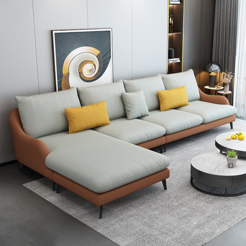 4-Seater L-Shape Sectional with Pillows Back and Slopped Arms Grey Orange Left Clearhalo 'furn' 'furn_sectionals' 'Furniture' 'Living Room Furniture' 'Sectionals' 5766432