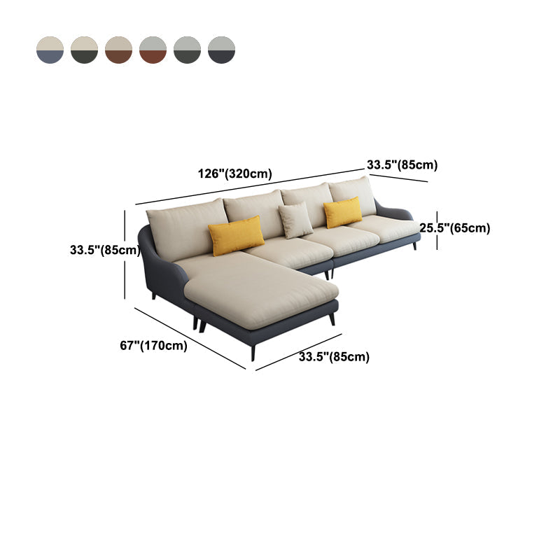 4-Seater L-Shape Sectional with Pillows Back and Slopped Arms Clearhalo 'furn' 'furn_sectionals' 'Furniture' 'Living Room Furniture' 'Sectionals' 5766433