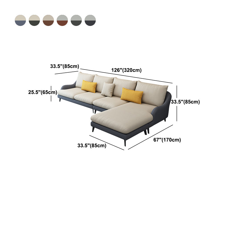 4-Seater L-Shape Sectional with Pillows Back and Slopped Arms Clearhalo 'furn' 'furn_sectionals' 'Furniture' 'Living Room Furniture' 'Sectionals' 5766434
