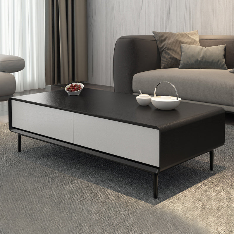 Rechteckiges Metall 4 -Bein Basis -Design Holztisch mit Schubladen Couchtisch