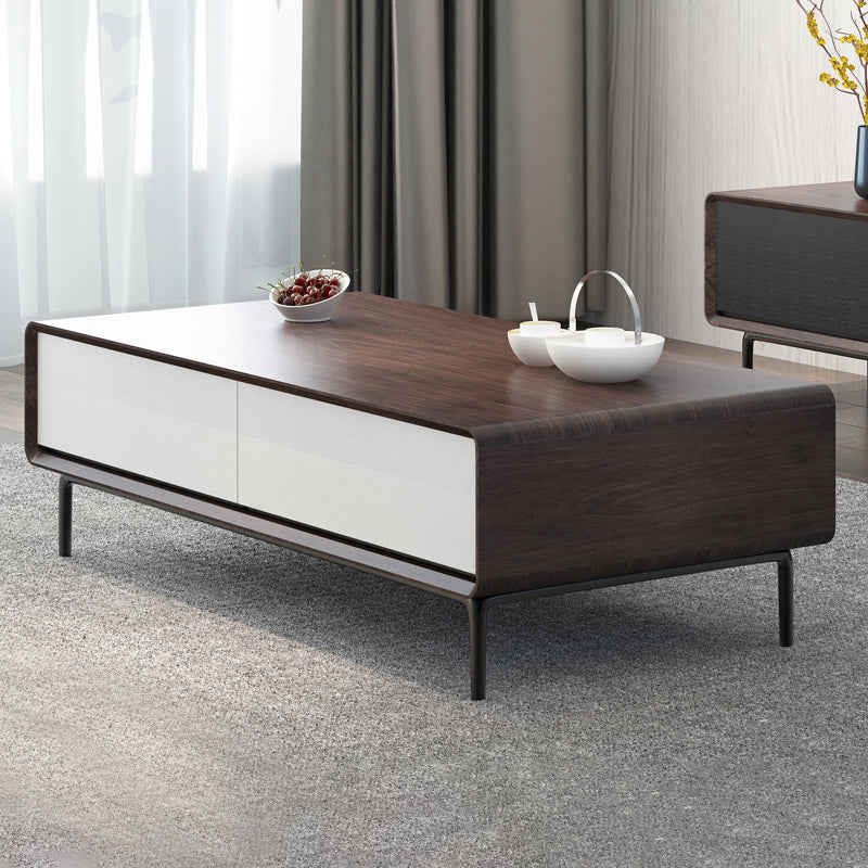 Rechteckiges Metall 4 -Bein Basis -Design Holztisch mit Schubladen Couchtisch