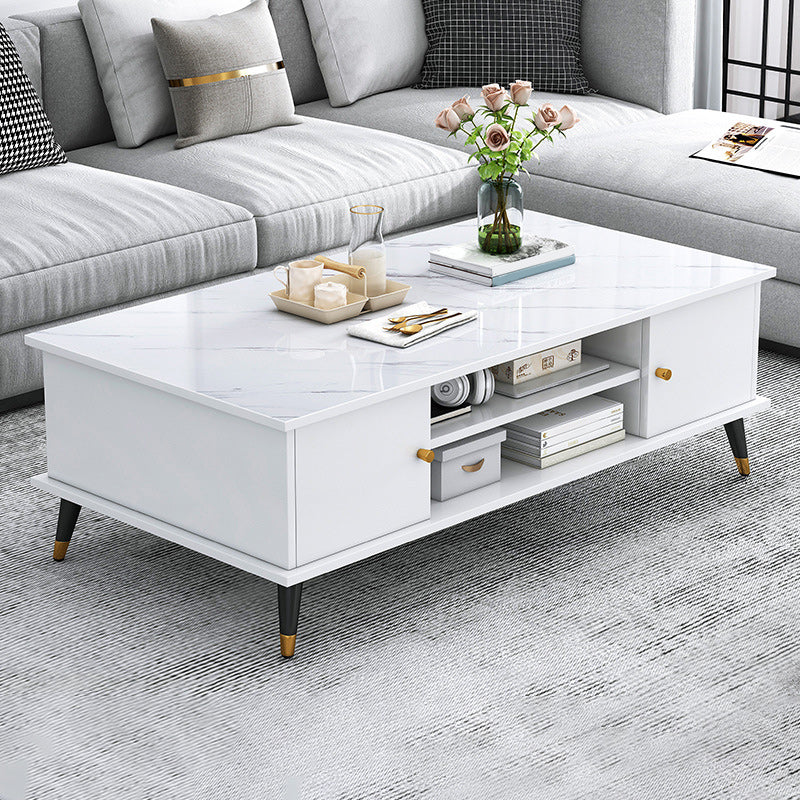 15.7" H Rectangle Wooden Coffee Table Metal 4 Legs Cocktail Table with Storage