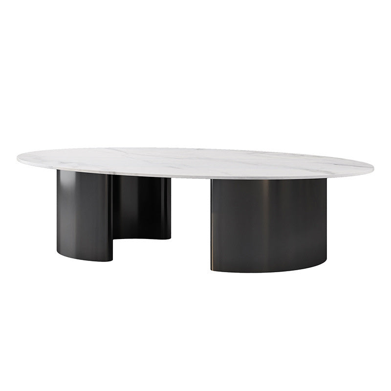 Glam 15.7" H Oval Slate Coffee Table Iron 2 Legs Cocktail Table Clearhalo 'Coffee & Accent Tables' 'Coffee Tables' 'coffee_tables' 'furn' 'furn_coffee_tables' 'Furniture' 'Living Room Furniture' 5766806