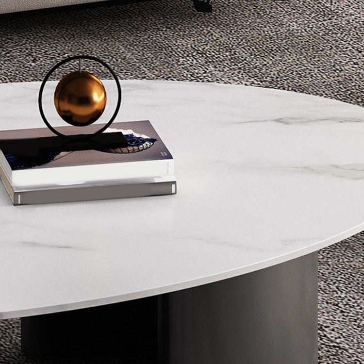 Glam 15.7" H Oval Slate Coffee Table Iron 2 Legs Cocktail Table Clearhalo 'Coffee & Accent Tables' 'Coffee Tables' 'coffee_tables' 'furn' 'furn_coffee_tables' 'Furniture' 'Living Room Furniture' 5766807
