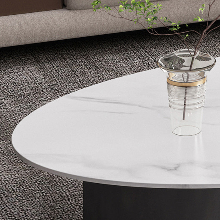 Glam 15.7" H Oval Slate Coffee Table Iron 2 Legs Cocktail Table Clearhalo 'Coffee & Accent Tables' 'Coffee Tables' 'coffee_tables' 'furn' 'furn_coffee_tables' 'Furniture' 'Living Room Furniture' 5766808