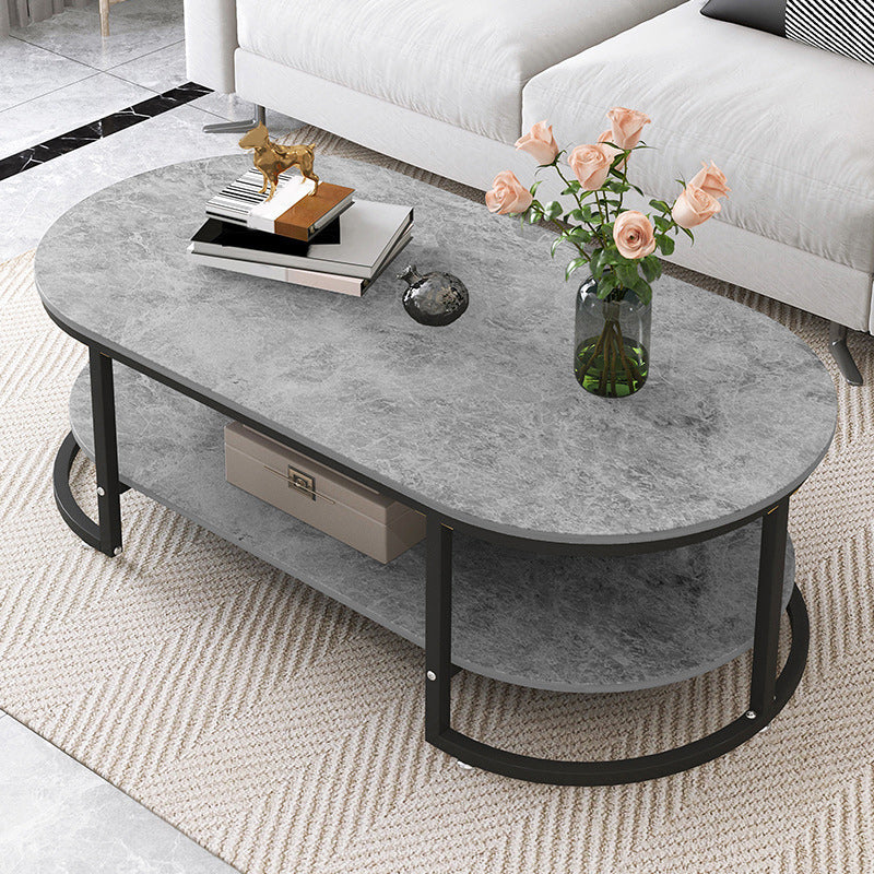 Oval Modern Coffee Table Wood Minimalist Coffee Table for Living Room Dark Gray Storage Included Clearhalo 'Coffee & Accent Tables' 'Coffee Tables' 'coffee_tables' 'furn' 'furn_coffee_tables' 'Furniture' 'Living Room Furniture' 5766833