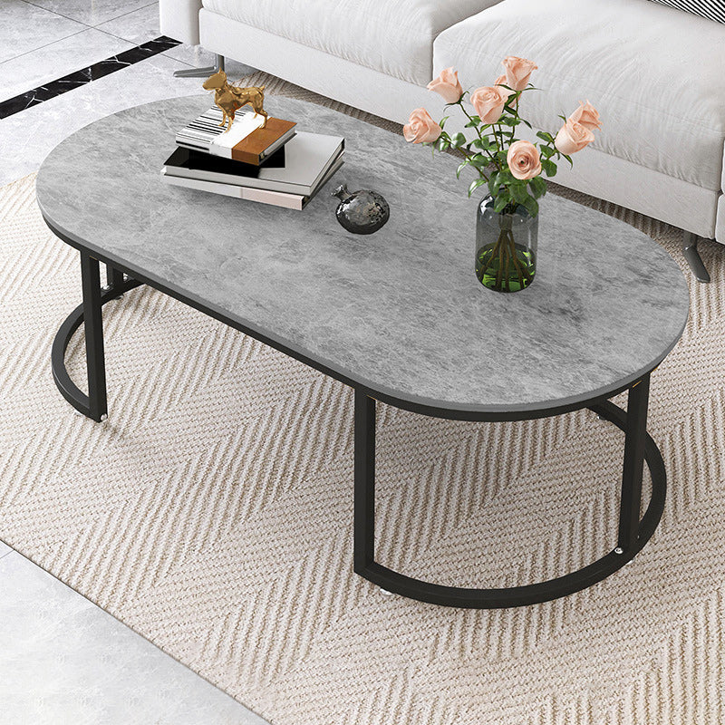 Oval Modern Coffee Table Wood Minimalist Coffee Table for Living Room Dark Gray Storage Not Included Clearhalo 'Coffee & Accent Tables' 'Coffee Tables' 'coffee_tables' 'furn' 'furn_coffee_tables' 'Furniture' 'Living Room Furniture' 5766834