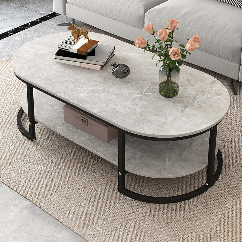 Oval Modern Coffee Table Wood Minimalist Coffee Table for Living Room Light Gray Storage Included Clearhalo 'Coffee & Accent Tables' 'Coffee Tables' 'coffee_tables' 'furn' 'furn_coffee_tables' 'Furniture' 'Living Room Furniture' 5766835