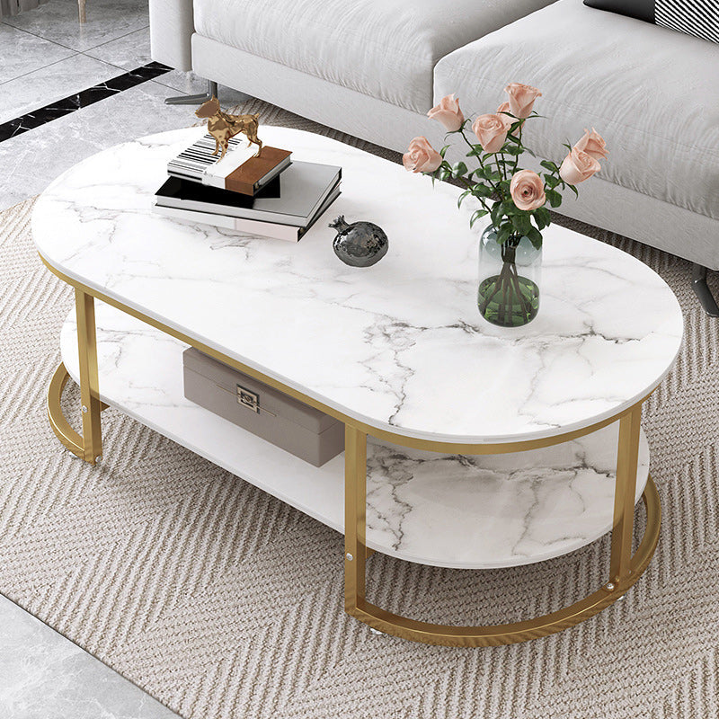 Oval Modern Coffee Table Wood Minimalist Coffee Table for Living Room White Storage Included Clearhalo 'Coffee & Accent Tables' 'Coffee Tables' 'coffee_tables' 'furn' 'furn_coffee_tables' 'Furniture' 'Living Room Furniture' 5766842