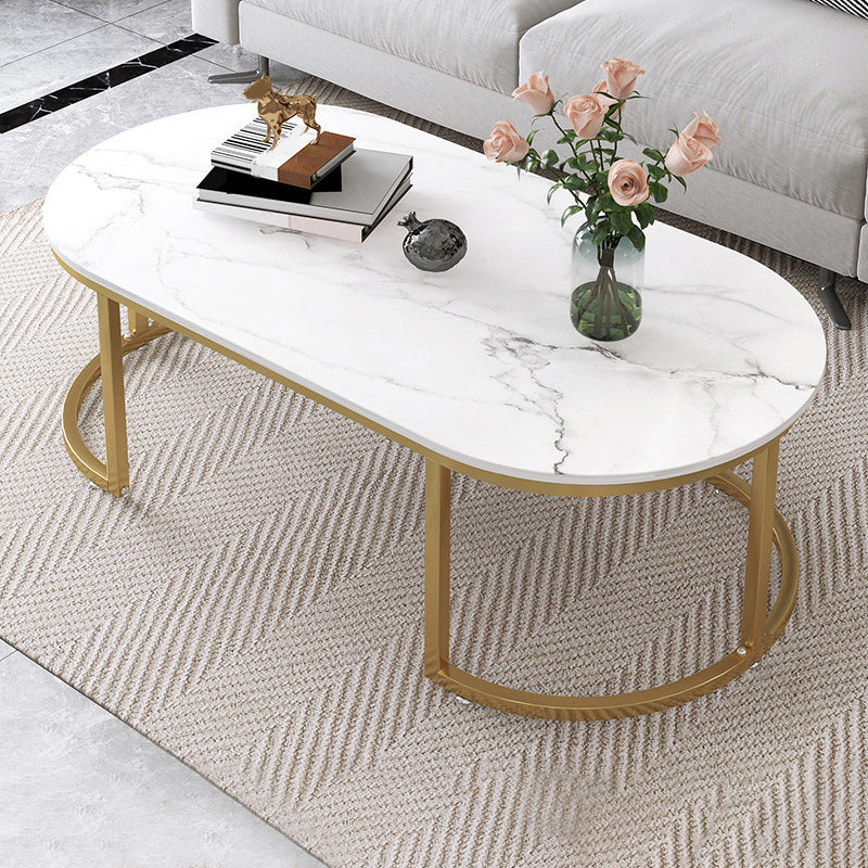 Oval Modern Coffee Table Wood Minimalist Coffee Table for Living Room White Storage Not Included Clearhalo 'Coffee & Accent Tables' 'Coffee Tables' 'coffee_tables' 'furn' 'furn_coffee_tables' 'Furniture' 'Living Room Furniture' 5766843