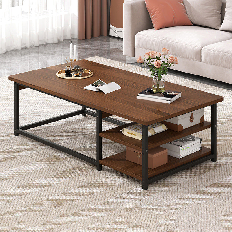 16.5" H Modern Rectangle Wooden Coffee Table Metal Frame Cocktail Table
