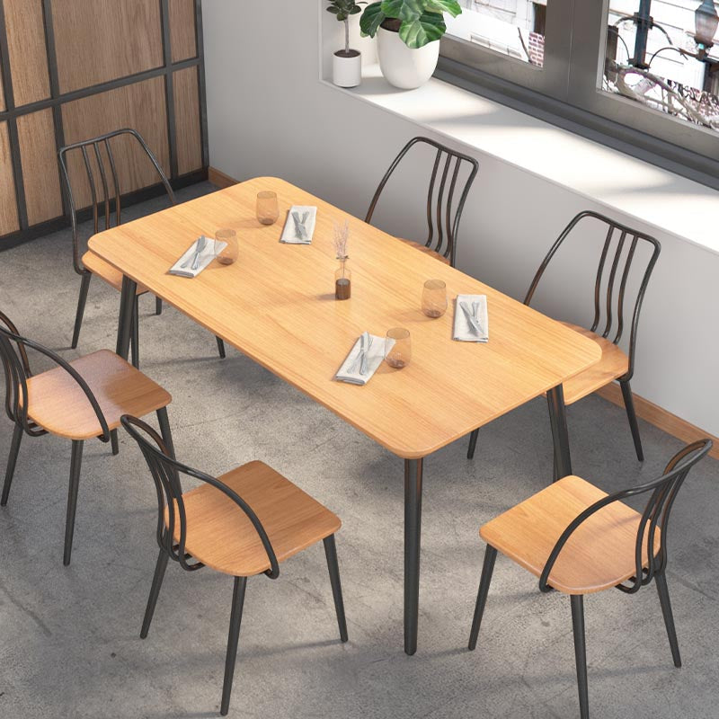 Industrial Style Natural Wood Table Metal 4 Legs Dining Table 63"L x 27.6"W x 29.5"H Without Chairs Clearhalo 'Dining Tables & Seating' 'Dining Tables' 'dining_table' 'furn' 'furn_dining_table' 'Furniture' 'Kitchen & Dining Furniture' 5766929