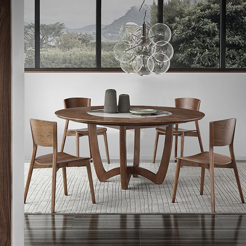 Meubles de plateau à manger en bois massif marron avec base de piédestal pour la maison