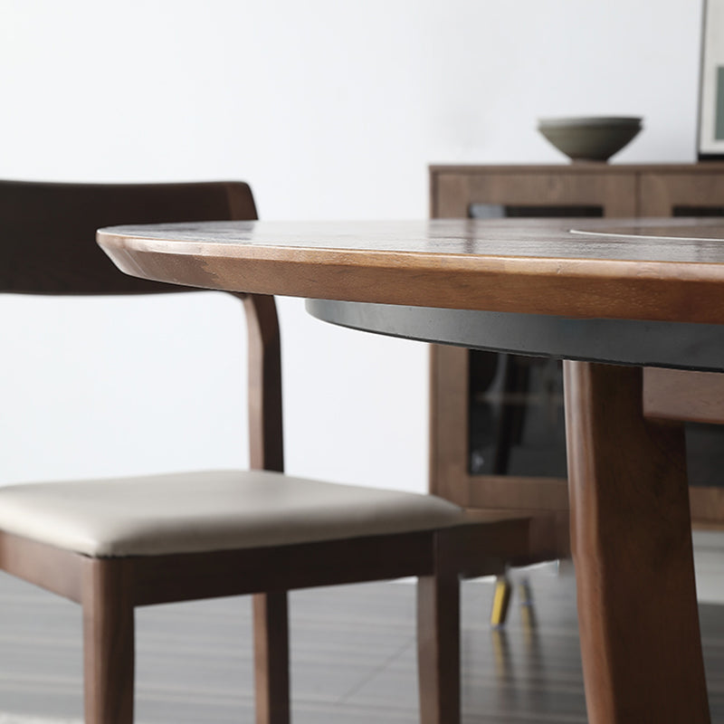 Meubles de plateau à manger en bois massif marron avec base de piédestal pour la maison