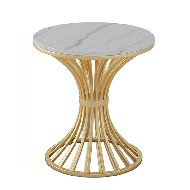 Gold Pedestal Dining Table Modern Style Round Stone Top Table White Without Chairs Clearhalo 'Dining Tables & Seating' 'Dining Tables' 'dining_table' 'furn' 'furn_dining_table' 'Furniture' 'Kitchen & Dining Furniture' 5767045