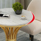 Gold Pedestal Dining Table Modern Style Round Stone Top Table Clearhalo 'Dining Tables & Seating' 'Dining Tables' 'dining_table' 'furn' 'furn_dining_table' 'Furniture' 'Kitchen & Dining Furniture' 5767052
