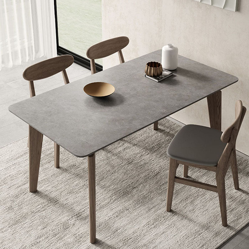 Retro Modern Grey Top Table Solid Wood 4 Legs Dining Room Table