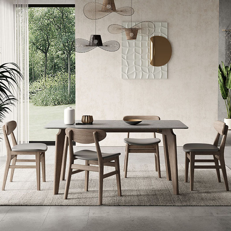 Retro Modern Grey Top Table Solid Wood 4 Legs Dining Room Table