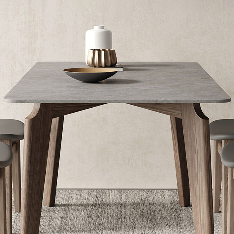 Retro Modern Grey Top Table Solid Wood 4 Legs Dining Room Table