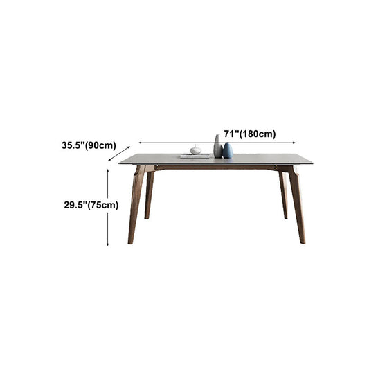 Retro Modern Grey Top Table Solid Wood 4 Legs Dining Room Table