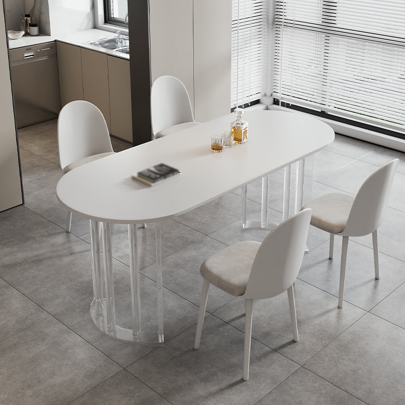 White Top Oval Dining Table Stone Dining Table with Acrylic Base