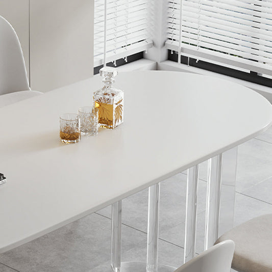 White Top Oval Dining Table Stone Dining Table with Acrylic Base