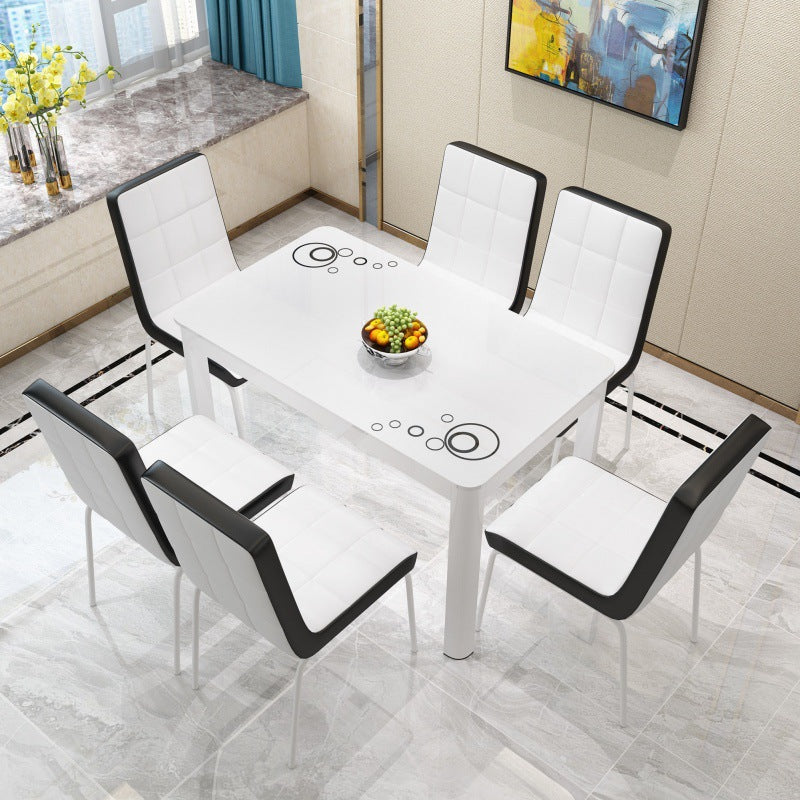 Rectangle Dining Table Modern White and Black in Glass Table for Kitchen