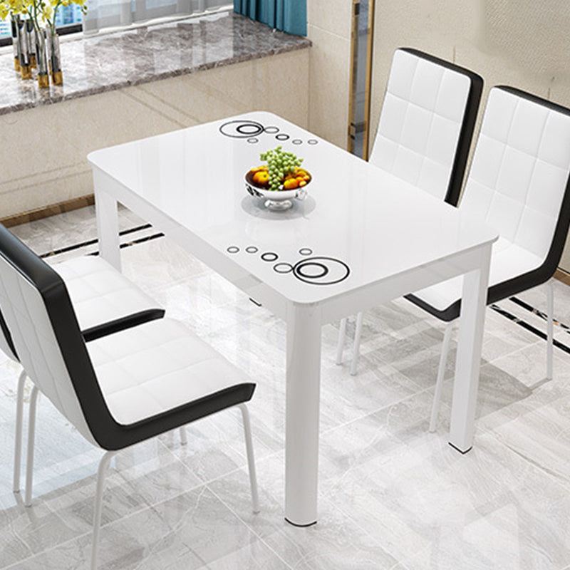 Rectangle Dining Table Modern White and Black in Glass Table for Kitchen